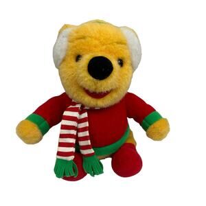 Vintage Winnie Pooh Holiday Winter Christmas Plush Stuffed Animal Disney Scarf